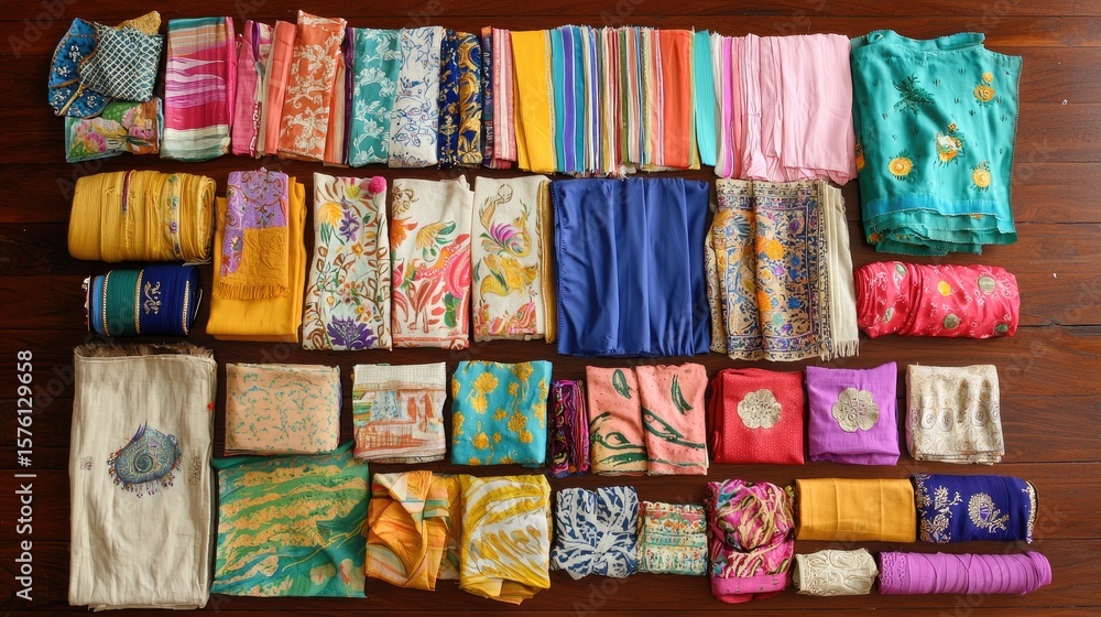 Aufkleber colorful fabrics and textiles displayed in a neatly organized pattern