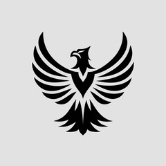 Obraz premium Stylized black phoenix logo design on light background