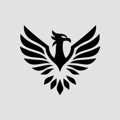 Obraz premium Stylized black phoenix logo design on light background