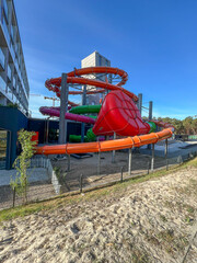 A complex of swimming pools, a water park in Mrzezyno on the Baltic Sea in Poland