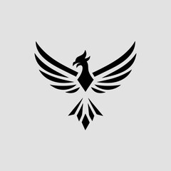 Obraz premium Stylized black phoenix logo design on light background