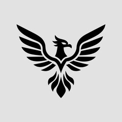 Fototapeta premium Stylized black phoenix logo design on light background