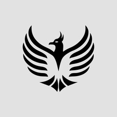 Obraz premium Minimalist black phoenix bird logo isolated on white background