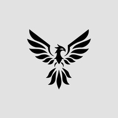 Obraz premium Minimalist black phoenix bird logo isolated on white background