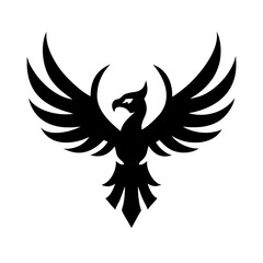 Obraz premium Flying phoenix or eagle silhouette logo with spread wings in tribal style, perfect for tattoo design, branding, mythology themes, power symbol, or fantasy bird illustrations.