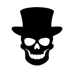 Skull Silhouette Wearing a Top Hat Isolated on White Background