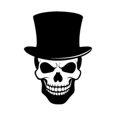 Skull with Top Hat Silhouette Icon