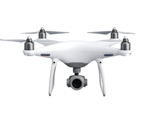 Flat drone flying with camera, transparent background