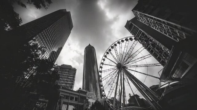 Atlanta Skyline Ferris Wheel Black and White