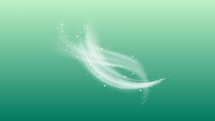 Soft glowing swirl on green gradient background with sparkling light particles. Elegant and ethereal abstract design suitable for magical effects, fantasy elements, or digital backgroun