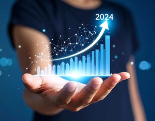 Hand holding a futuristic growth chart