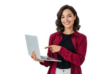 young woman with laptop on white