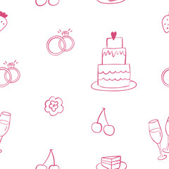 Seamless pattern with wedding items. Suitable for invitations, packaging and wedding agency design