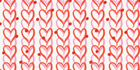 Red and pink hearts outline on white background seamless pattern. Sweet love. Valentine's day cute backdrop texture, wallpaper. Romantic wedding background.