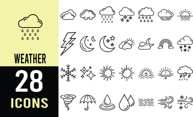 Collection of Simple Weather Icons: Sun, Rain, Snow, Clouds, Wind, and More