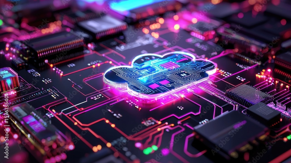Poster abstract digital circuit board with cloud computing concept design
