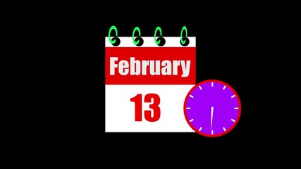 2026, sal, February month 13 date calendar icon animation. Analog calendar design icon concept animation 4k video.black, background,