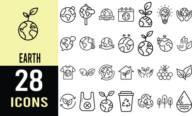 Environmental Conservation Icons: Eco-Friendly Line Art Graphics for Sustainability Projects