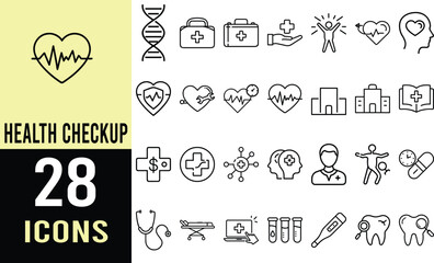 Healthcare Icons: Medical, Wellness, and Hospital Line Art Graphics Collection
