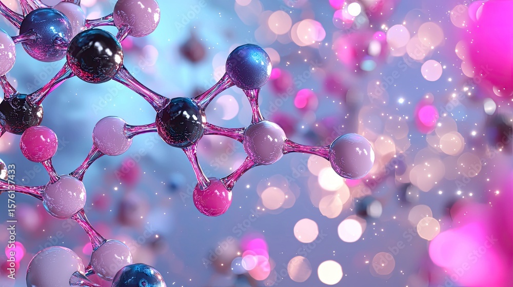 Poster colorful molecular structure with bokeh effect in soft background