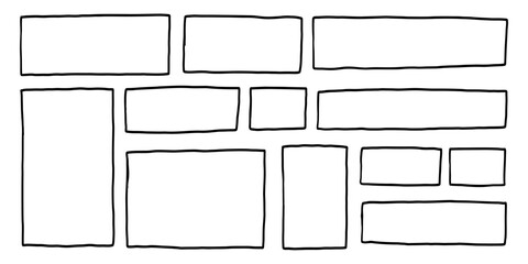 Hand Drawn Rectangle Box Frame Set. Sketch Brush Rectangle Line Marker Border. Vector Illustration