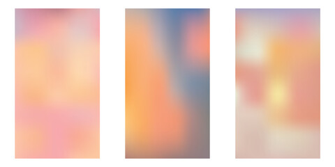 Obraz premium Pink Peach Mesh Gradient Background Set. Color Warm Pastel Texture Light Bg. Vector Phone Wallpaper
