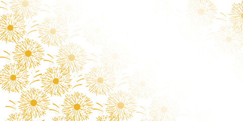 Golden fireworks on white background, Vector clipart of modern simple style confetti fireworks celebration banner for Christmas, new year, holiday, birthday, anniversary, victory, party, carnival.