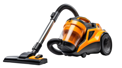 Orange vacuum cleaner studio shot in Transparent Background