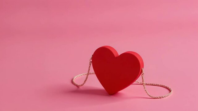 Heart-shaped locket on pink background with soft romantic glow  