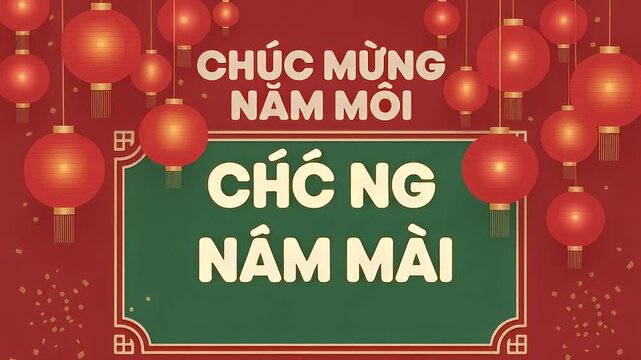 Ch&uacute;c mừng năm mới frame with lanterns and green blank background