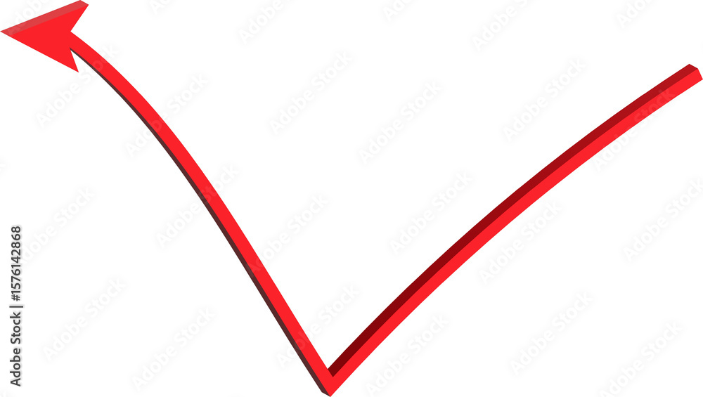 Poster red arrow pointing upwards and to the left in a checkmark shape