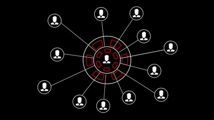 Animation of network of connections with people icons with glowing spots Social networking service concept .Global communication, social network, teamwork, connection concept. looped animation - Powered by Adobe