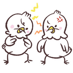 けんかする白い鳥のイラスト