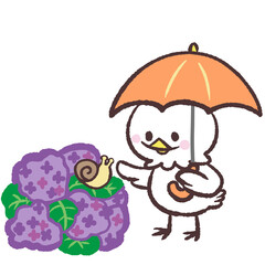 	紫陽花と白い鳥のイラスト