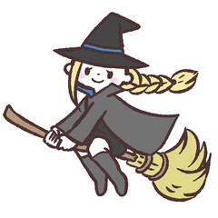 ほうきにまたがる魔女のイラスト