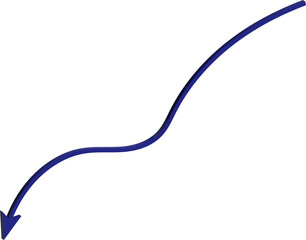 Dark blue arrow curving downwards with a subtle 3d effect on white background