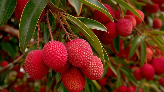 red lychee ripe on tree at orchard