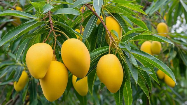 yellow ripe mango on tree at orchard
