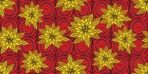 African pattern. ethnic traditional red pattern. seamless beautiful Kitenge, chitenge, Ankara style. fashion design. Geometric floral abstract motif. Yellow Floral Ankara prints, African wax prints