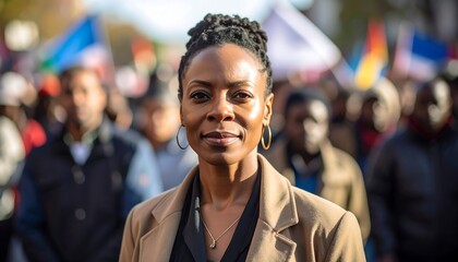 Woman smiles at protest