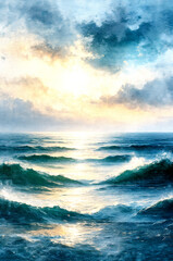 Majestic Ocean under the Golden Sunlight -Generative AI

