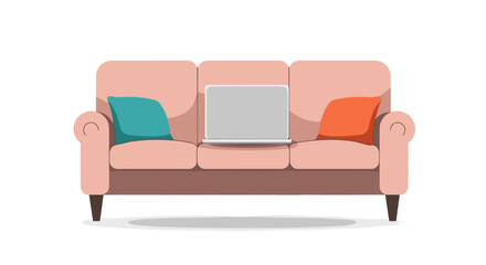 Laptop on sofa vector illustration