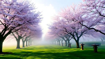 Obraz premium Sakura Dreams – Cherry blossom trees in full bloom