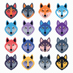 Fototapeta premium neon and flat style wolf head vector icons set, perfect for web design, app icons, social media and merchandise