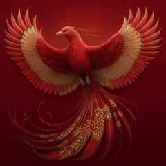 Obraz premium Majestic Red Phoenix Bird in Flight, Symbol of Rebirth