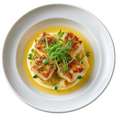Exquisite Poached Brill Fillet with Vermouth Beurre Blanc and Garnish of Micro Fennel Fronds
