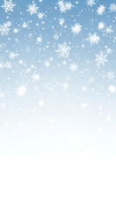 Gently falling snowflakes create a winter wonderland atmosphere with a soft, light blue background, suggesting a calm and serene festive season perfect for holiday cheer and seasonal greetings.