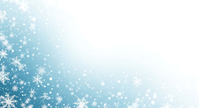 Delight in a serene winter snowfall, with delicate snowflakes creating a mesmerizing effect on a soft gradient backdrop, conveying a gentle, magical, and festive wintertime mood.