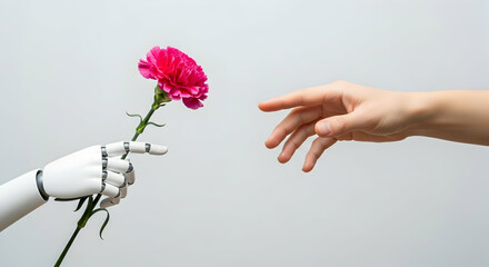Robotic Hand Offers Pink Carnation: A Minimalist Still Life