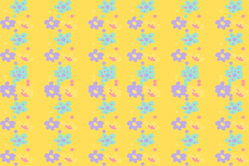 Pretty Pastel Floral Pattern Seamless Yellow Background with Delicate Flowers